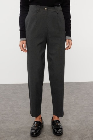 Pantalon cigarette taille haute - Gris