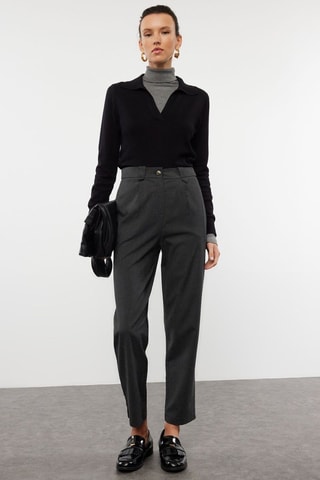 Pantalon cigarette taille haute - Gris