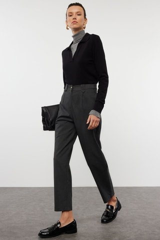 Pantalon cigarette taille haute - Gris