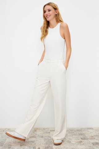 Pantalon wide legs taille haute - Ecru