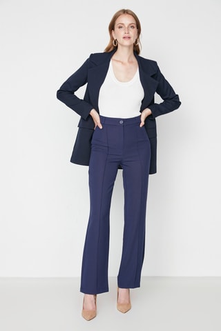 Pantalon wide legs taille haute Bleu marine
