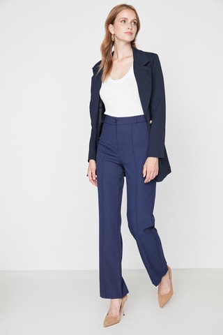Pantalon wide legs taille haute Bleu marine