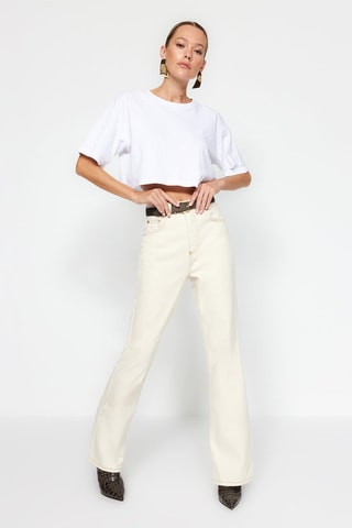 Jean wide legs taille haute - Ecru