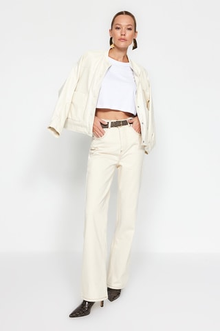 Jean wide legs taille haute - Ecru