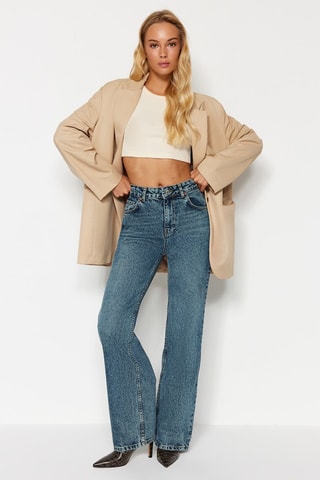 Jean wide legs taille haute - Bleu