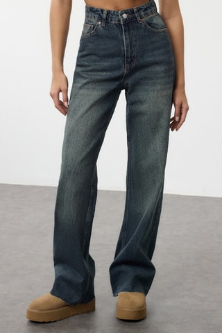 Jean droit taille haute - Bleu