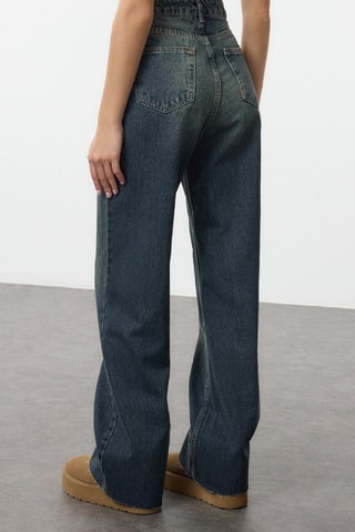 Jean droit taille haute - Bleu