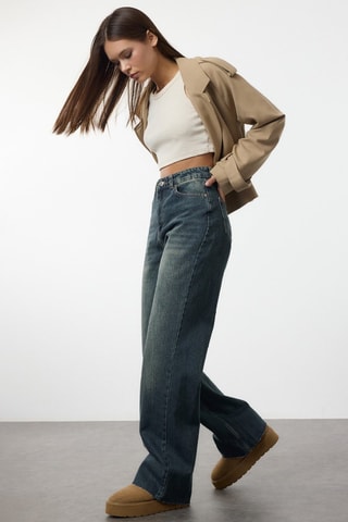 Jean droit taille haute - Bleu