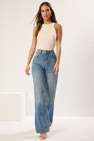 Jean wide legs taille haute - Bleu