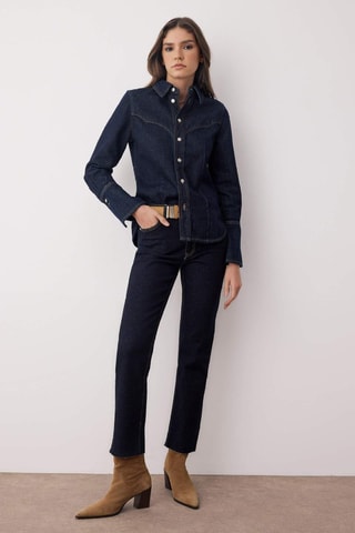 Jean taille haute droit - Bleu foncé