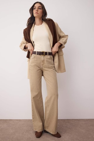 Jean wide legs et jean taille haute - Beige