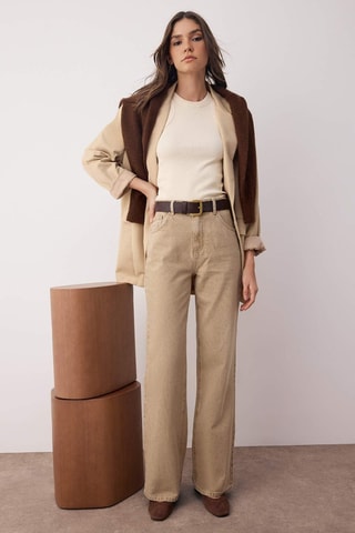 Jean wide legs et jean taille haute - Beige