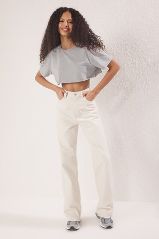 Jean taille haute droit - Écru
