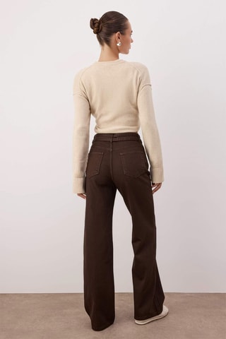 Jean wide legs taille haute - Marron