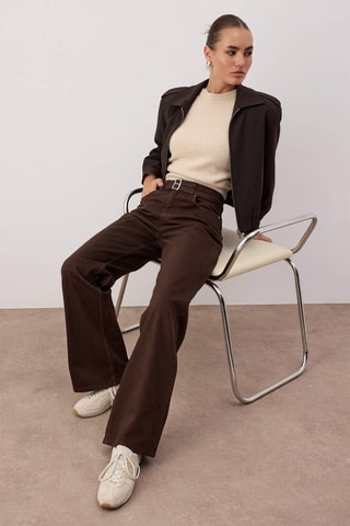 Jean wide legs taille haute - Marron