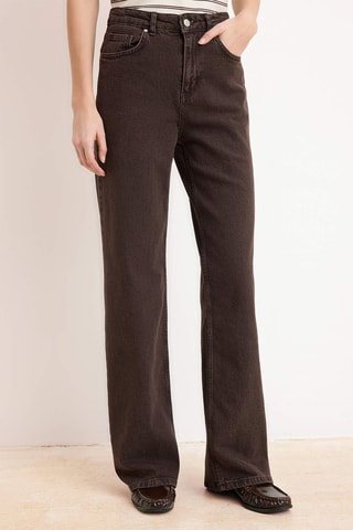 Jean wide legs taille haute - Marron
