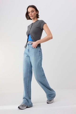 Jean wide legs taille haute - Bleu clair