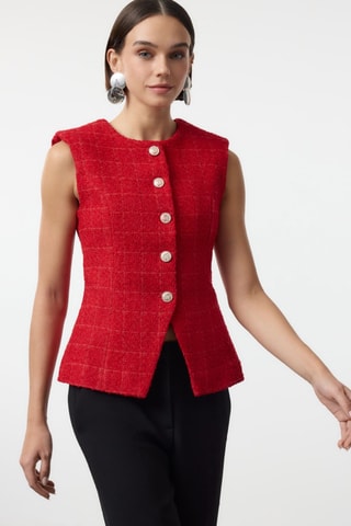 Veste sans manches en tweed - Rouge