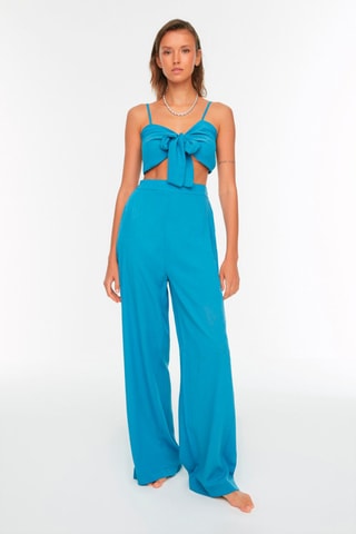 Crop top et pantalon wide legs taille haute - Indigo