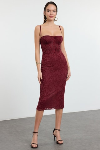 Robe midi en dentelle - Bordeaux