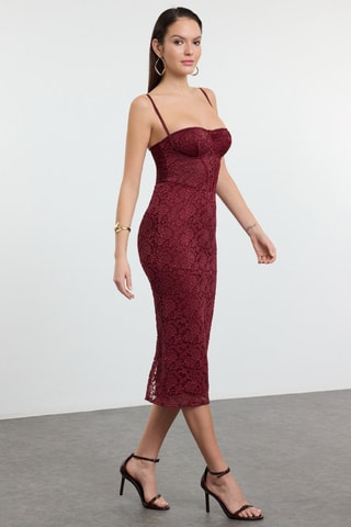 Robe midi en dentelle - Bordeaux
