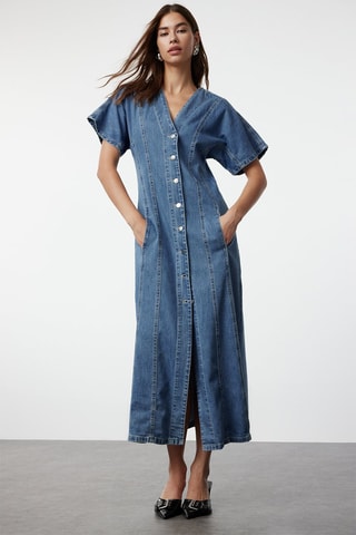 Robe midi en jean - Bleu