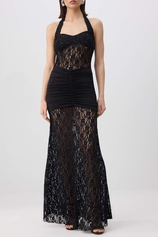 Robe longue en guipure - Noir