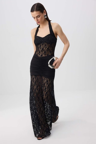 Robe longue en guipure - Noir