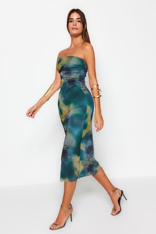 Robe bustier - Vert foncé et turquoise