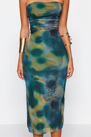 Robe bustier - Vert foncé et turquoise