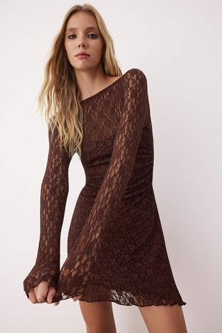Robe droite en dentelle - Marron