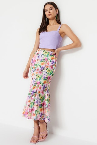 Jupe longue  taille haute - Rose et vert