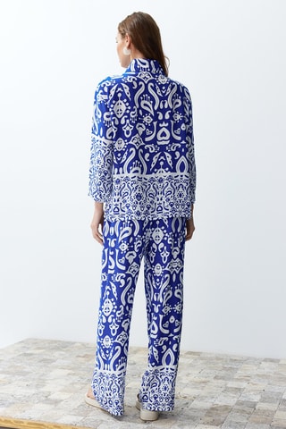 Chemisier et pantalon taille haute - Bleu roi