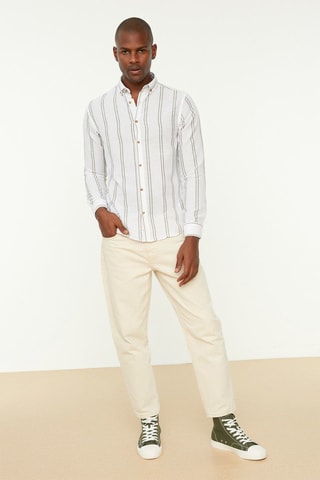 Chemise rayée Blanc et olive