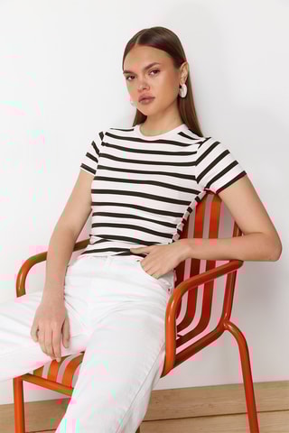 T-shirt - Blanc et marron