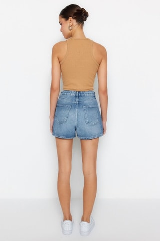 Short en jean taille haute - Bleu