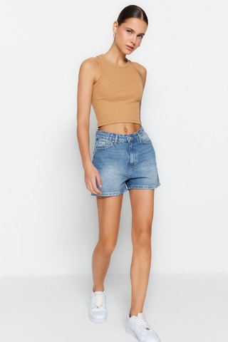 Short en jean taille haute - Bleu