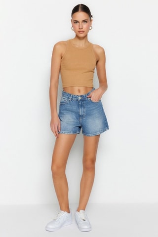 Short en jean taille haute - Bleu