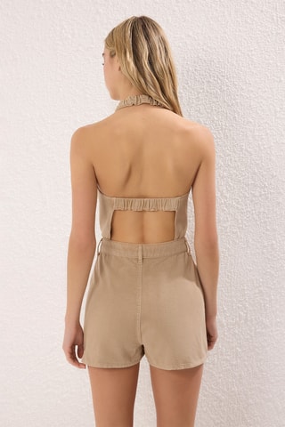 Combishort en jean - Beige