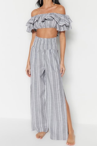 Crop top volanté et pantalon taille haute - Gris