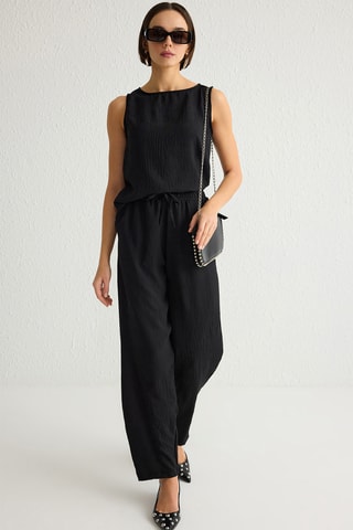 Top et pantalon wide legs taille haute - Noir