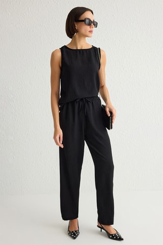 Top et pantalon wide legs taille haute - Noir