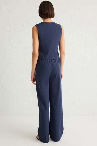 Top et pantalon wide legs taille haute - Bleu marine