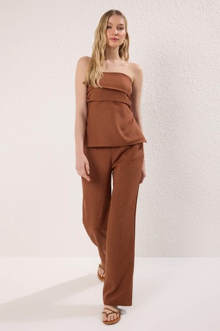 Top bustier et pantalon taille haute - Marron foncé