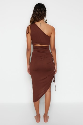 Crop top asymétrique et jupe drapée taille haute - Marron