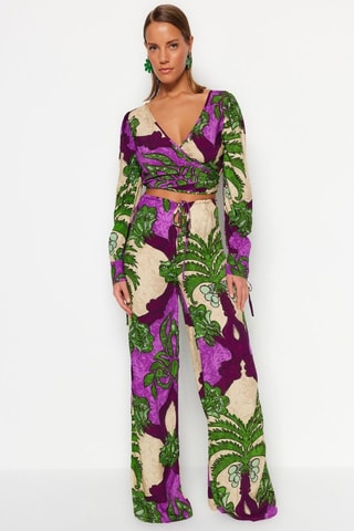 Crop top et pantalon taille haute - Beige et violet