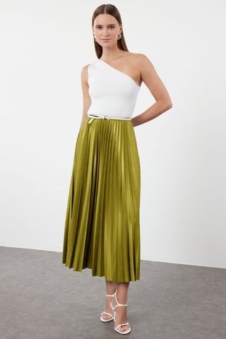 Jupe plissée taille haute - Vert olive