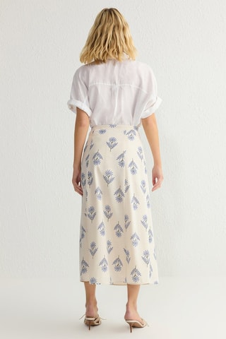 Jupe midi en lin - Ecru et bleu