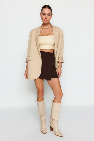 Jupe-short taille haute - Marron foncé