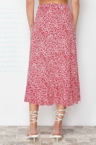 Jupe midi taille haute - Rouge